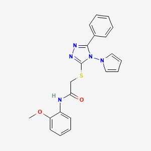 molecular formula C21H19N5O2S B2589954 N-(2-methoxyphenyl)-2-{[5-phenyl-4-(1H-pyrrol-1-yl)-4H-1,2,4-triazol-3-yl]sulfanyl}acetamide CAS No. 896296-39-2