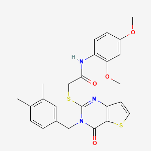 molecular formula C25H25N3O4S2 B2589959 N-(2,4-dimethoxyphenyl)-2-({3-[(3,4-dimethylphenyl)methyl]-4-oxo-3H,4H-thieno[3,2-d]pyrimidin-2-yl}sulfanyl)acetamide CAS No. 1252889-46-5