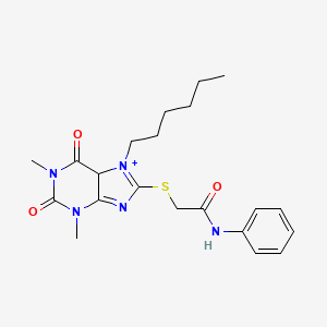 2-[(7-hexyl-1,3-dimethyl-2,6-dioxo-5H-purin-7-ium-8-yl)sulfanyl]-N-phenylacetamide