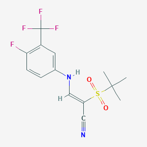 2-((Tert-butyl)sulfonyl)-3-((4-fluoro-3-(trifluoromethyl)phenyl)amino)prop-2-enenitrile