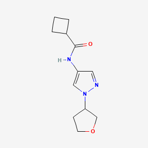 molecular formula C12H17N3O2 B2590051 N-(1-(tetrahydrofuran-3-yl)-1H-pyrazol-4-yl)cyclobutanecarboxamide CAS No. 1797864-44-8