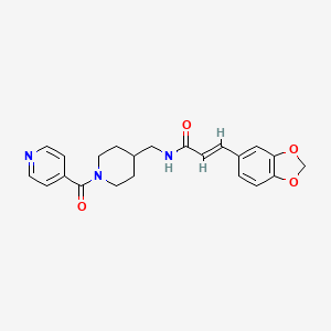 molecular formula C22H23N3O4 B2590060 (E)-3-(benzo[d][1,3]dioxol-5-yl)-N-((1-isonicotinoylpiperidin-4-yl)methyl)acrylamide CAS No. 1396890-77-9