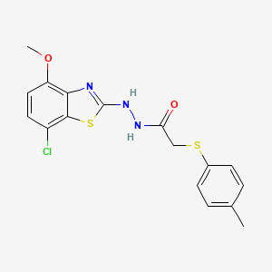 molecular formula C17H16ClN3O2S2 B2590105 N'-(7-chloro-4-methoxybenzo[d]thiazol-2-yl)-2-(p-tolylthio)acetohydrazide CAS No. 922701-86-8