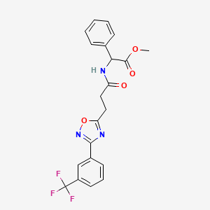 molecular formula C21H18F3N3O4 B2590115 Methyl 2-phenyl-2-[3-[3-[3-(trifluoromethyl)phenyl]-1,2,4-oxadiazol-5-yl]propanoylamino]acetate CAS No. 1031731-36-8