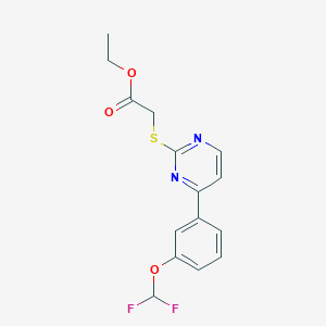 molecular formula C15H14F2N2O3S B2590129 Ethyl ((4-[3-(difluoromethoxy)phenyl]pyrimidin-2-YL)thio)acetate CAS No. 832147-32-7