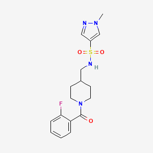 molecular formula C17H21FN4O3S B2590141 N-((1-(2-fluorobenzoyl)piperidin-4-yl)methyl)-1-methyl-1H-pyrazole-4-sulfonamide CAS No. 1797791-66-2