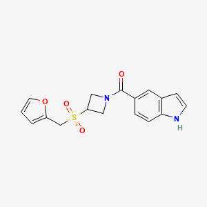 molecular formula C17H16N2O4S B2590157 5-{3-[(furan-2-yl)methanesulfonyl]azetidine-1-carbonyl}-1H-indole CAS No. 1797698-58-8