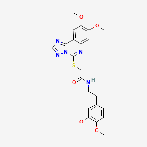 molecular formula C24H27N5O5S B2590197 2-({8,9-Dimethoxy-2-methyl-[1,2,4]triazolo[1,5-C]quinazolin-5-YL}sulfanyl)-N-[2-(3,4-dimethoxyphenyl)ethyl]acetamide CAS No. 902432-76-2
