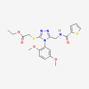 molecular formula C20H22N4O5S2 B2590199 ethyl 2-{[4-(2,5-dimethoxyphenyl)-5-{[(thiophen-2-yl)formamido]methyl}-4H-1,2,4-triazol-3-yl]sulfanyl}acetate CAS No. 689749-08-4