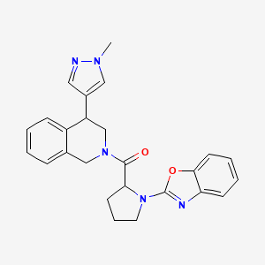 molecular formula C25H25N5O2 B2590204 2-[1-(1,3-benzoxazol-2-yl)pyrrolidine-2-carbonyl]-4-(1-methyl-1H-pyrazol-4-yl)-1,2,3,4-tetrahydroisoquinoline CAS No. 2308011-18-7