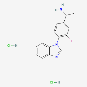 molecular formula C15H16Cl2FN3 B2590280 1-[4-(1H-1,3-benzodiazol-1-yl)-3-fluorophenyl]ethan-1-amine dihydrochloride CAS No. 1423025-13-1
