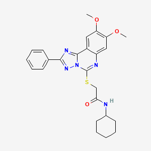 molecular formula C25H27N5O3S B2590285 N-cyclohexyl-2-({8,9-dimethoxy-2-phenyl-[1,2,4]triazolo[1,5-c]quinazolin-5-yl}sulfanyl)acetamide CAS No. 901755-92-8