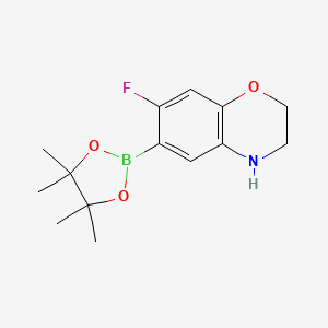 molecular formula C14H19BFNO3 B2590286 7-fluoro-6-(4,4,5,5-tetramethyl-1,3,2-dioxaborolan-2-yl)-3,4-dihydro-2H-benzo[b][1,4]oxazine CAS No. 1256255-84-1