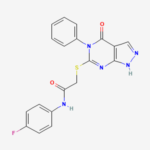 molecular formula C19H14FN5O2S B2590306 N-(4-fluorophenyl)-2-({4-oxo-5-phenyl-1H,4H,5H-pyrazolo[3,4-d]pyrimidin-6-yl}sulfanyl)acetamide CAS No. 690960-19-1