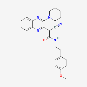 2-cyano-N-(4-methoxyphenethyl)-2-(3-(piperidin-1-yl)quinoxalin-2-yl)acetamide