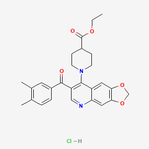 ethyl 1-[7-(3,4-dimethylbenzoyl)-2H-[1,3]dioxolo[4,5-g]quinolin-8-yl]piperidine-4-carboxylate hydrochloride