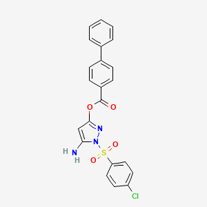 molecular formula C22H16ClN3O4S B2590354 5-amino-1-((4-chlorophenyl)sulfonyl)-1H-pyrazol-3-yl [1,1'-biphenyl]-4-carboxylate CAS No. 1020477-06-8