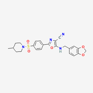 molecular formula C24H24N4O5S B2590366 5-{[(2H-1,3-benzodioxol-5-yl)methyl]amino}-2-{4-[(4-methylpiperidin-1-yl)sulfonyl]phenyl}-1,3-oxazole-4-carbonitrile CAS No. 941000-62-0