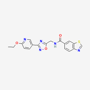 molecular formula C18H15N5O3S B2590367 N-((3-(6-ethoxypyridin-3-yl)-1,2,4-oxadiazol-5-yl)methyl)benzo[d]thiazole-6-carboxamide CAS No. 2034322-28-4