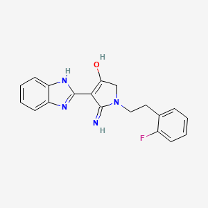 molecular formula C19H17FN4O B2590378 5-amino-4-(1H-benzo[d]imidazol-2-yl)-1-(2-fluorophenethyl)-1H-pyrrol-3(2H)-one CAS No. 881567-05-1