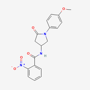 molecular formula C18H17N3O5 B2590401 N-[1-(4-methoxyphenyl)-5-oxopyrrolidin-3-yl]-2-nitrobenzamide CAS No. 898430-57-4