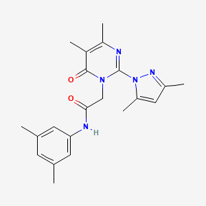 molecular formula C21H25N5O2 B2590448 2-[2-(3,5-dimethyl-1H-pyrazol-1-yl)-4,5-dimethyl-6-oxo-1,6-dihydropyrimidin-1-yl]-N-(3,5-dimethylphenyl)acetamide CAS No. 1002218-86-1