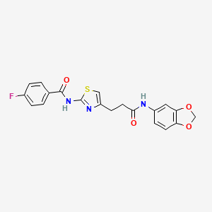 molecular formula C20H16FN3O4S B2590454 N-(4-(3-(benzo[d][1,3]dioxol-5-ylamino)-3-oxopropyl)thiazol-2-yl)-4-fluorobenzamide CAS No. 1021265-96-2