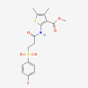 molecular formula C17H18FNO5S2 B2590474 methyl 2-[3-(4-fluorobenzenesulfonyl)propanamido]-4,5-dimethylthiophene-3-carboxylate CAS No. 896616-70-9