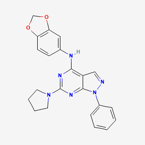 molecular formula C22H20N6O2 B2590485 N-(2H-1,3-benzodioxol-5-yl)-1-phenyl-6-(pyrrolidin-1-yl)-1H-pyrazolo[3,4-d]pyrimidin-4-amine CAS No. 946219-72-3