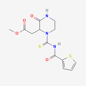 molecular formula C13H15N3O4S2 B2590503 Methyl {3-oxo-1-[(thiophen-2-ylcarbonyl)carbamothioyl]piperazin-2-yl}acetate CAS No. 1008463-49-7