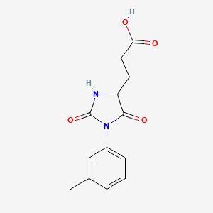 molecular formula C13H14N2O4 B2590528 3-[1-(3-Methylphenyl)-2,5-dioxoimidazolidin-4-yl]propanoic acid CAS No. 1173293-39-4