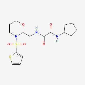 molecular formula C16H23N3O5S2 B2590529 N-cyclopentyl-N'-{[3-(thiophene-2-sulfonyl)-1,3-oxazinan-2-yl]methyl}ethanediamide CAS No. 869072-00-4