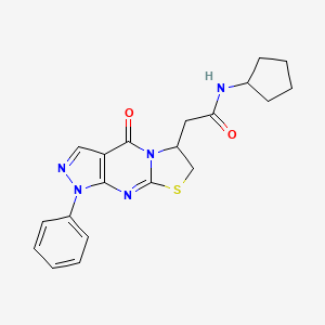 molecular formula C20H21N5O2S B2590532 N-cyclopentyl-2-(4-oxo-1-phenyl-1,4,6,7-tetrahydropyrazolo[3,4-d]thiazolo[3,2-a]pyrimidin-6-yl)acetamide CAS No. 941934-93-6