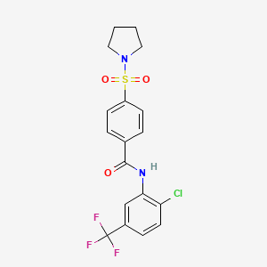 molecular formula C18H16ClF3N2O3S B2590547 N-[2-CHLORO-5-(TRIFLUOROMETHYL)PHENYL]-4-(PYRROLIDINE-1-SULFONYL)BENZAMIDE CAS No. 315240-60-9
