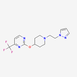 molecular formula C15H18F3N5O B2590550 2-({1-[2-(1H-pyrazol-1-yl)ethyl]piperidin-4-yl}oxy)-4-(trifluoromethyl)pyrimidine CAS No. 2380174-03-6