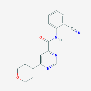 molecular formula C17H16N4O2 B2590554 N-(2-Cyanophenyl)-6-(oxan-4-yl)pyrimidine-4-carboxamide CAS No. 2415566-01-5