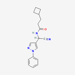 molecular formula C18H20N4O B2590564 N-[cyano(1-phenyl-1H-pyrazol-4-yl)methyl]-3-cyclobutylpropanamide CAS No. 1444598-72-4