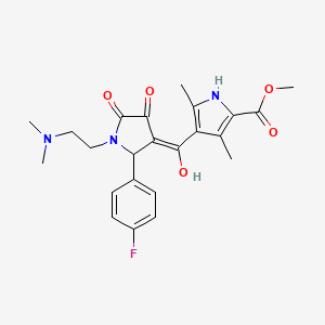molecular formula C23H26FN3O5 B2590569 methyl 4-(1-(2-(dimethylamino)ethyl)-2-(4-fluorophenyl)-4-hydroxy-5-oxo-2,5-dihydro-1H-pyrrole-3-carbonyl)-3,5-dimethyl-1H-pyrrole-2-carboxylate CAS No. 848206-64-4