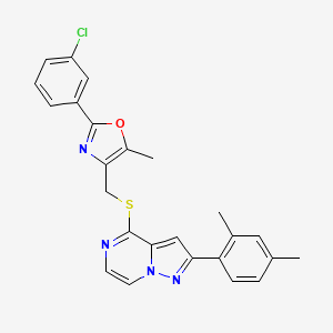 2-(3-Chlorophenyl)-4-(((2-(2,4-dimethylphenyl)pyrazolo[1,5-a]pyrazin-4-yl)thio)methyl)-5-methyloxazole