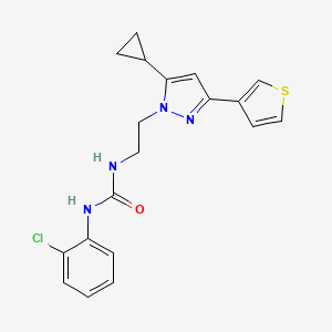 molecular formula C19H19ClN4OS B2590602 1-(2-chlorophenyl)-3-(2-(5-cyclopropyl-3-(thiophen-3-yl)-1H-pyrazol-1-yl)ethyl)urea CAS No. 2034506-99-3