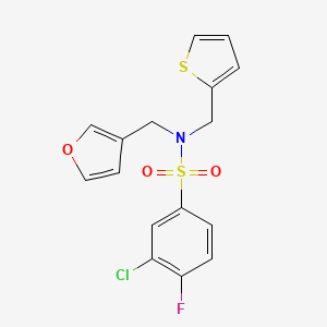 molecular formula C16H13ClFNO3S2 B2590620 3-chloro-4-fluoro-N-(furan-3-ylmethyl)-N-(thiophen-2-ylmethyl)benzenesulfonamide CAS No. 1428370-75-5
