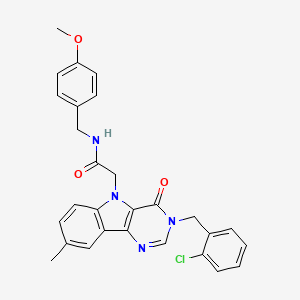 molecular formula C28H25ClN4O3 B2590638 2-(3-(2-chlorobenzyl)-8-methyl-4-oxo-3H-pyrimido[5,4-b]indol-5(4H)-yl)-N-(4-methoxybenzyl)acetamide CAS No. 1216966-30-1