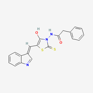 molecular formula C20H15N3O2S2 B2590654 N-[5-(1H-indol-3-ylmethylene)-4-oxo-2-thioxo-1,3-thiazolidin-3-yl]-2-phenylacetamide CAS No. 1164456-59-0
