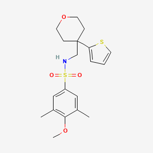 4-methoxy-3,5-dimethyl-N-((4-(thiophen-2-yl)tetrahydro-2H-pyran-4-yl)methyl)benzenesulfonamide
