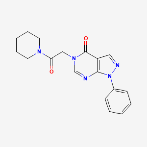 molecular formula C18H19N5O2 B2590701 4H-吡唑并[3,4-d]嘧啶-4-酮, 1,5-二氢-1-苯基-5-(2-(1-哌啶基)-2-氧代乙基)- CAS No. 309735-28-2