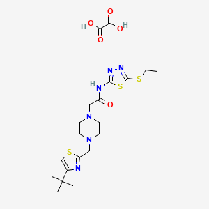 molecular formula C20H30N6O5S3 B2590707 2-(4-((4-(tert-butyl)thiazol-2-yl)methyl)piperazin-1-yl)-N-(5-(ethylthio)-1,3,4-thiadiazol-2-yl)acetamide oxalate CAS No. 1351596-84-3