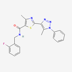 molecular formula C21H18FN5OS B2590716 N-(2-fluorobenzyl)-4-methyl-2-(5-methyl-1-phenyl-1H-1,2,3-triazol-4-yl)thiazole-5-carboxamide CAS No. 1251585-49-5