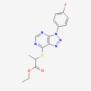 molecular formula C15H14FN5O2S B2590720 ethyl 2-{[3-(4-fluorophenyl)-3H-[1,2,3]triazolo[4,5-d]pyrimidin-7-yl]sulfanyl}propanoate CAS No. 863460-56-4