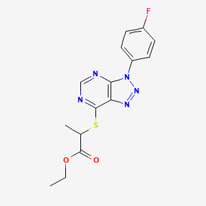 molecular formula C15H14FN5O2S B2590720 Ethyl 2-[3-(4-fluorophenyl)triazolo[4,5-d]pyrimidin-7-yl]sulfanylpropanoate CAS No. 863460-56-4