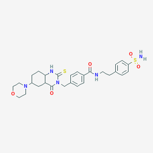 molecular formula C28H29N5O5S2 B2590725 4-{[6-(morpholin-4-yl)-4-oxo-2-sulfanylidene-1,2,3,4-tetrahydroquinazolin-3-yl]methyl}-N-[2-(4-sulfamoylphenyl)ethyl]benzamide CAS No. 689770-69-2